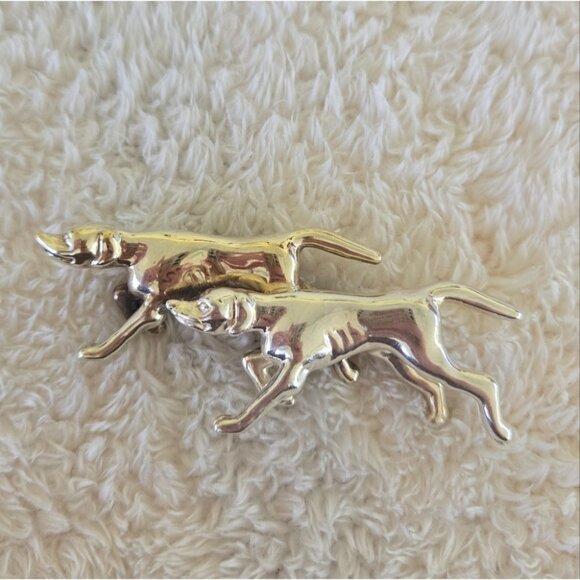 Sterling Silver 925 Two Hunting Dog Brooch - Picture 1 of 4